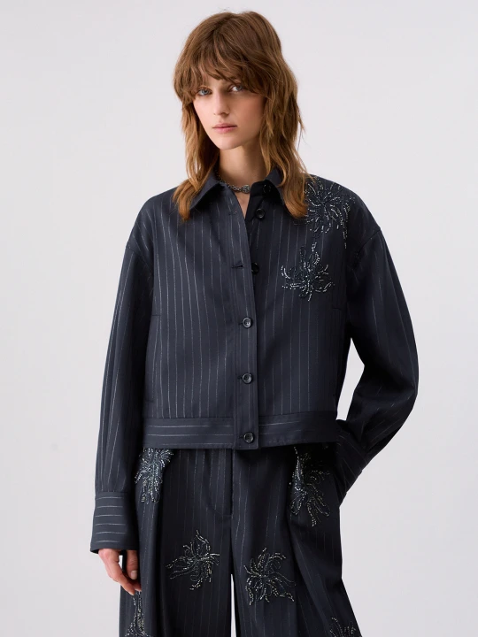 Zdjęcie produktu Liu Jo Pinstriped Jacket With Jewel Embroidery szary