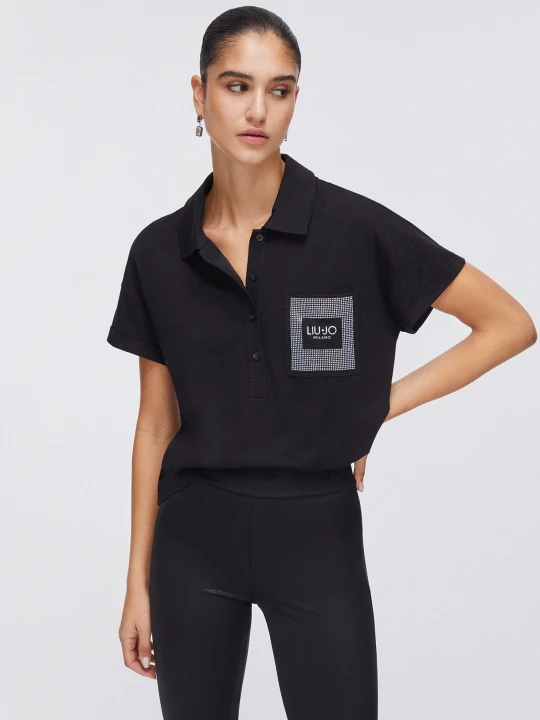 Zdjęcie produktu Liu Jo Polo Shirt With Rhinestones czarny
