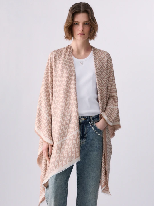 Zdjęcie produktu Liu Jo Poncho With Jacquard Logo beżowy