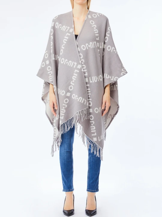 Zdjęcie produktu Liu Jo Poncho With Logo And Fringe szary