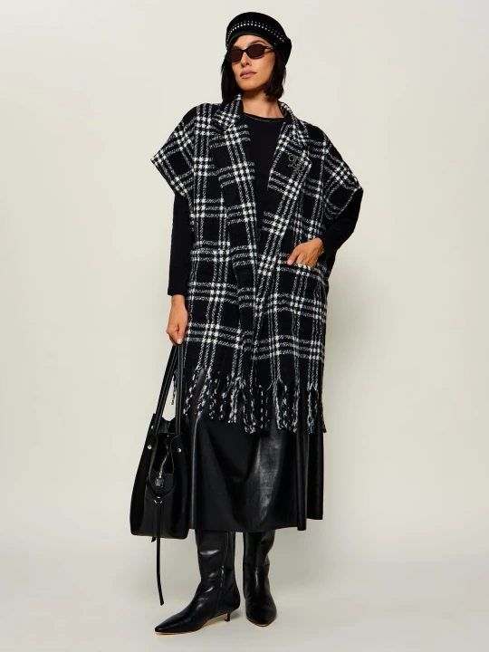 Zdjęcie produktu Liu Jo Ponczo Check | Oversize fit czarny
