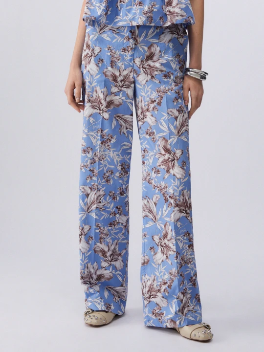 Zdjęcie produktu Liu Jo Poplin Palazzo Trousers Light Blue With Print