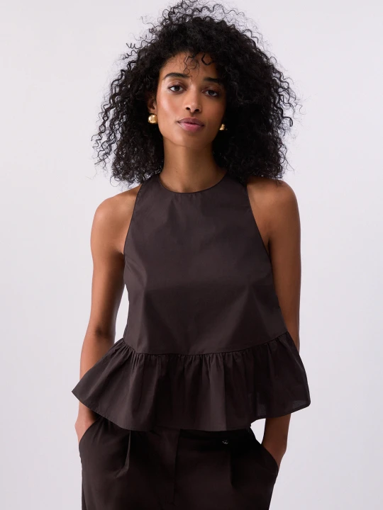 Zdjęcie produktu Liu Jo Poplin Top With Bow Dark Brown