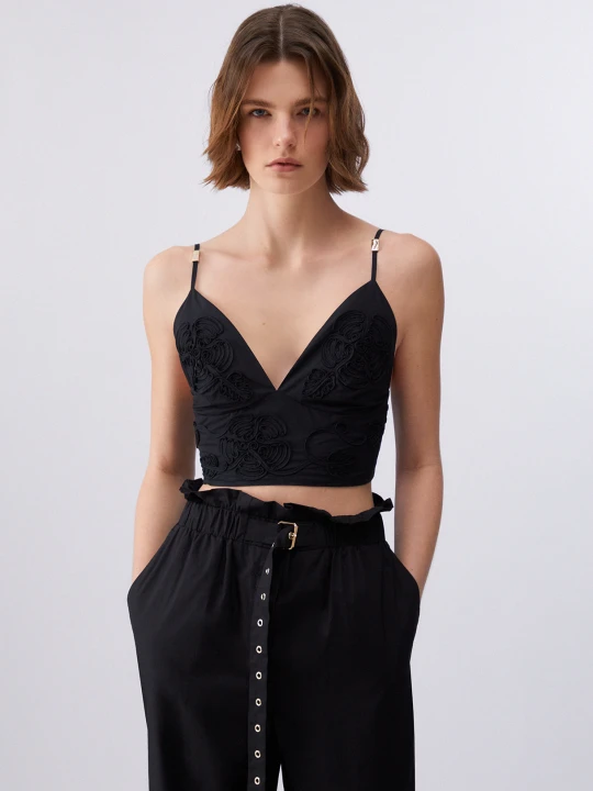 Zdjęcie produktu Liu Jo Poplin Top With Embroidery czarny