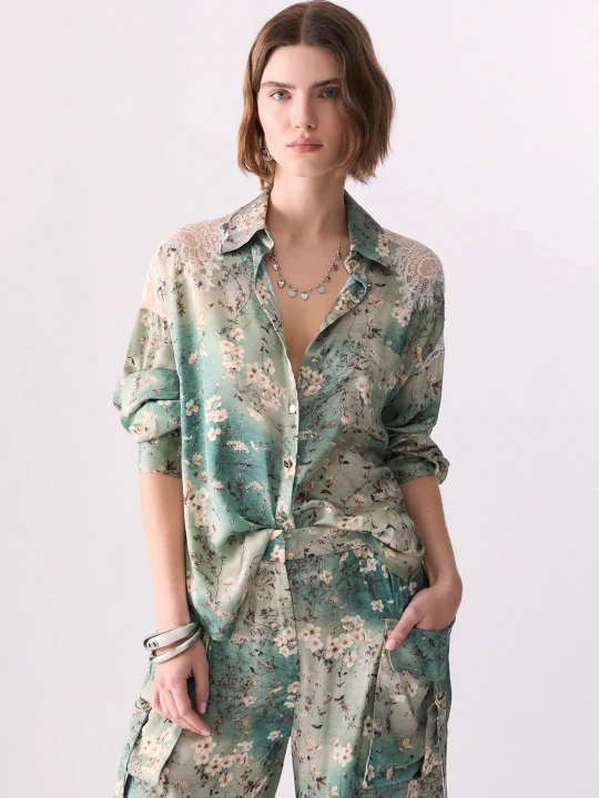 Zdjęcie produktu Liu Jo Printed Satin Shirt Floral Light Blue