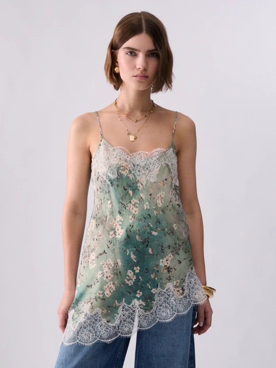 Zdjęcie produktu Liu Jo Printed Satin Top With Lace Floral Light Blue