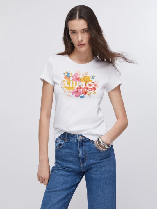Zdjęcie produktu Liu Jo Printed T-shirt With Rhinestones