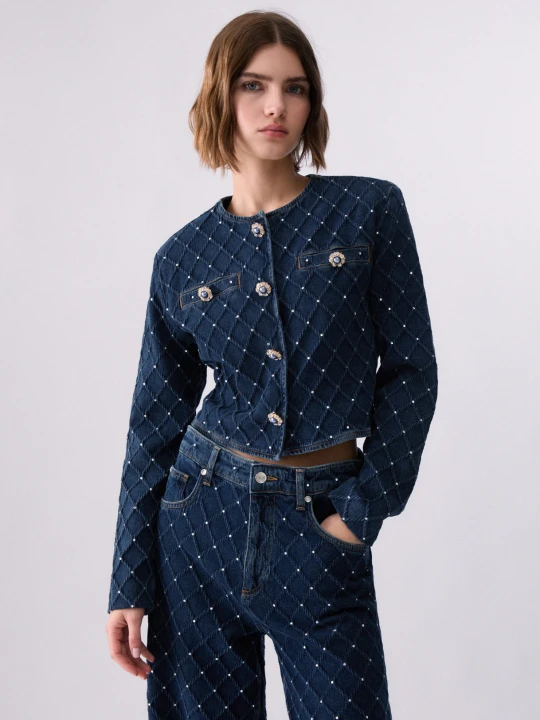 Zdjęcie produktu Liu Jo Quilted Denim Jacket With Rhinestones Blue Denim