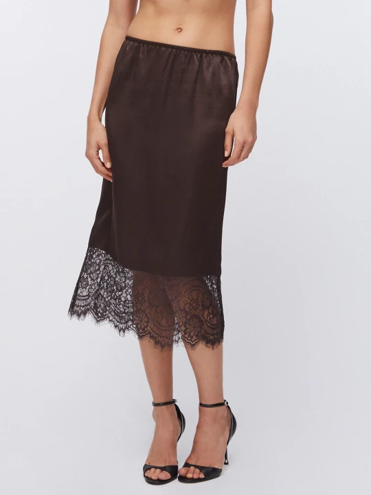 Zdjęcie produktu Liu Jo Satin Midi Skirt With Lace Details brązowy