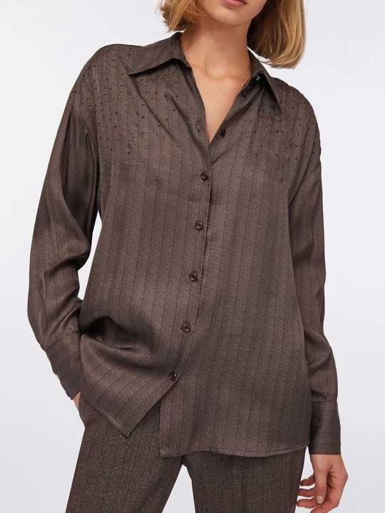 Zdjęcie produktu Liu Jo Satin Shirt With Rhinestones Dark Brown