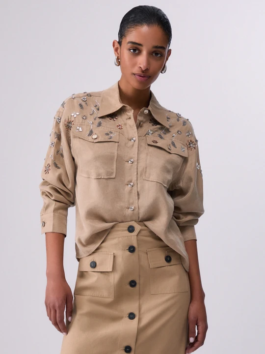 Zdjęcie produktu Liu Jo Shirt With Bejewelled Appliqués Light Beige