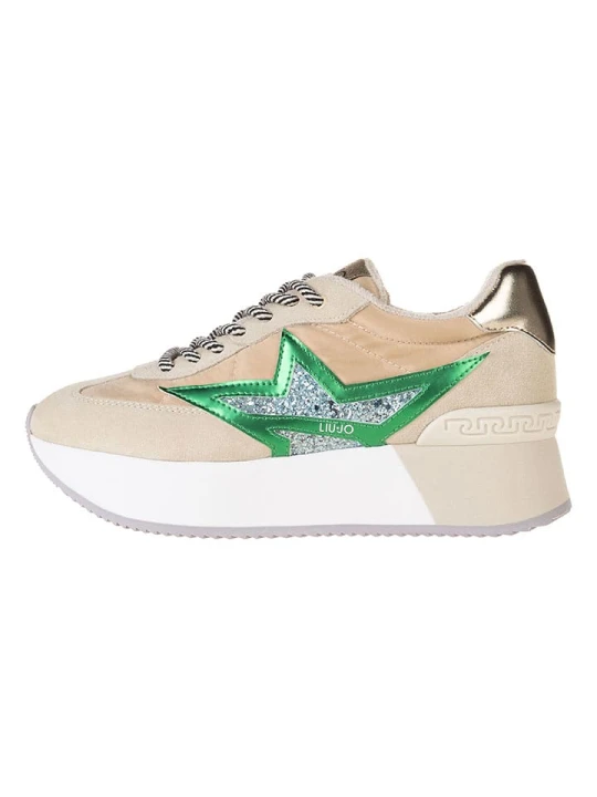 Zdjęcie produktu Liu Jo Skórzane sneakersy "Dreamy" w kolorze beżowo-złoto-zielonym rozmiar: 38