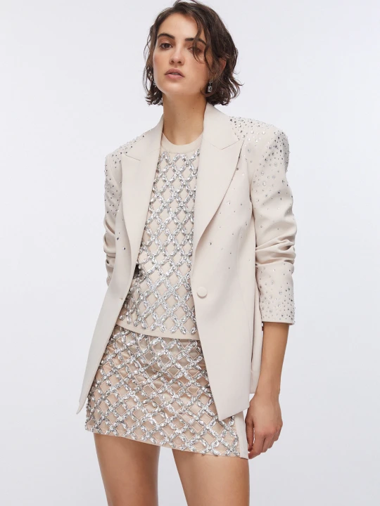 Zdjęcie produktu Liu Jo Slim Fit Blazer With Jewel Embroidery Oyster White