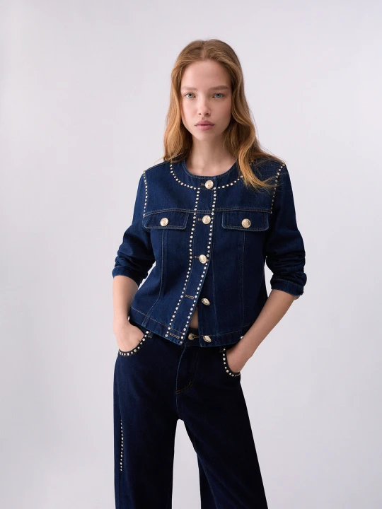 Zdjęcie produktu Liu Jo Slim Fit Denim Jacket With Rhinestones Normal Wash