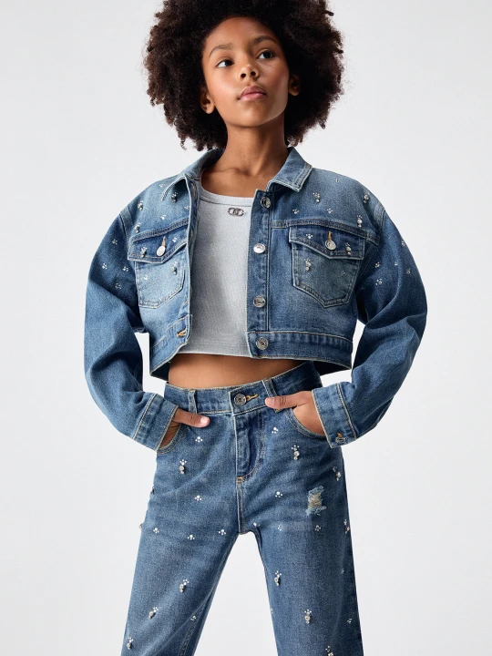 Zdjęcie produktu Liu Jo Straight-fit Jeans With Bejewelled Embellishment Blue Denim
