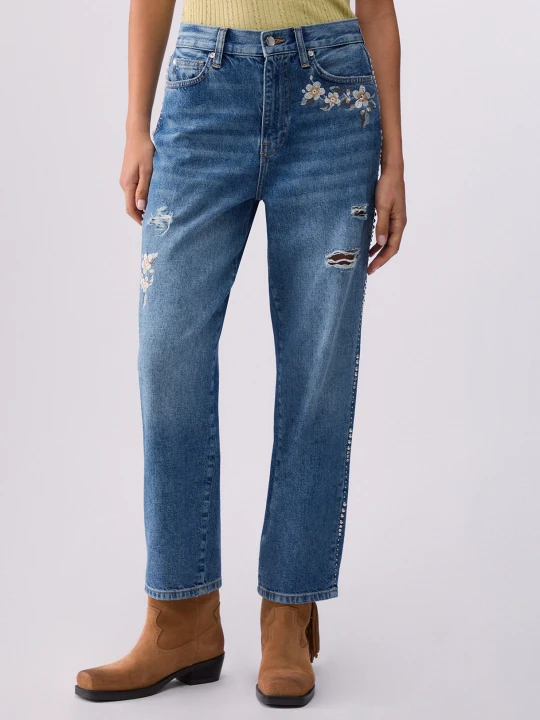 Zdjęcie produktu Liu Jo Straight-fit Jeans With Bejewelled Embellishment Blue Denim