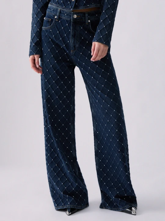 Zdjęcie produktu Liu Jo Straight Matelassé Jeans With Rhinestones Blue Denim