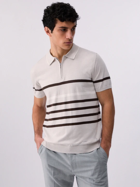Zdjęcie produktu Liu Jo Striped Silk-blend Polo-shirt Light Grey