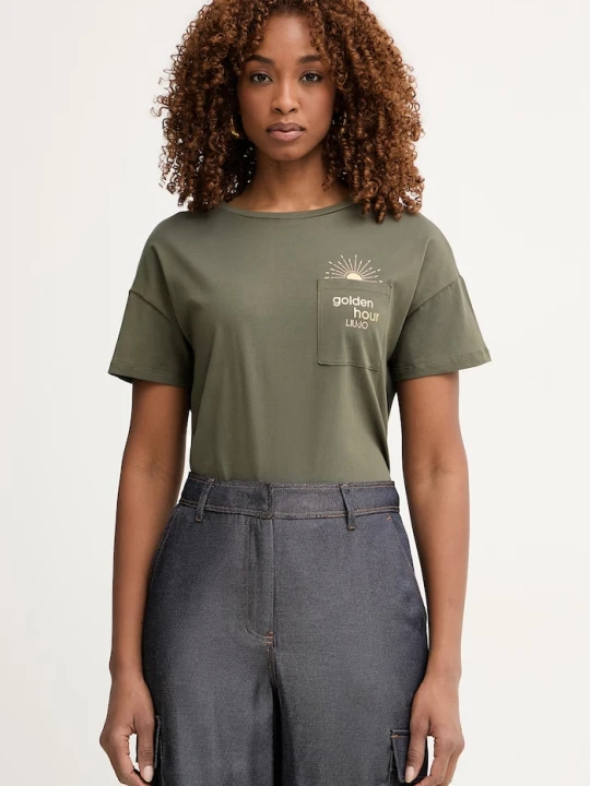 Zdjęcie produktu Liu Jo T-shirt damski bawełniany zielony