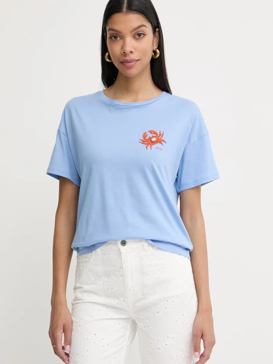Zdjęcie produktu Liu Jo T-shirt damski bawełniany niebieski