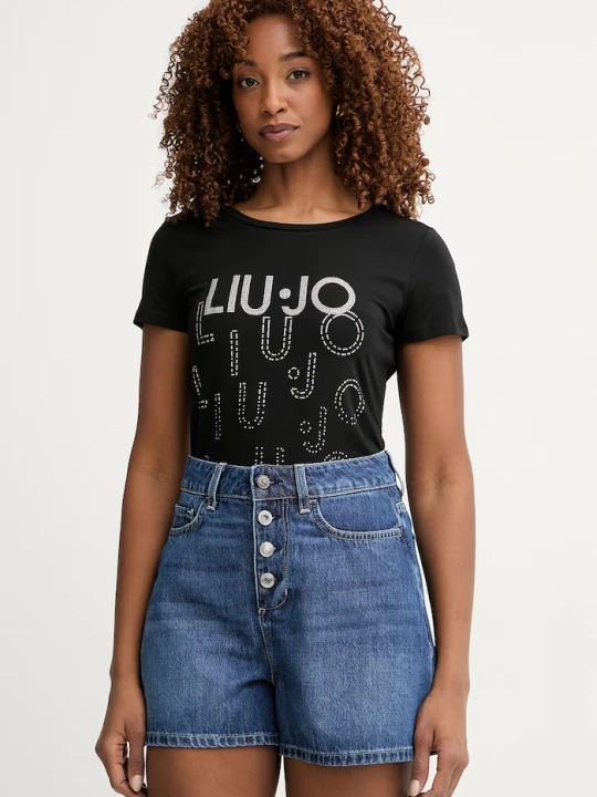 Zdjęcie produktu Liu Jo T-shirt damski bawełniany z elastanem czarny