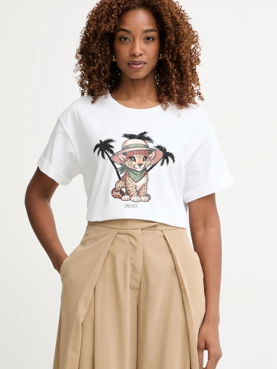 Zdjęcie produktu Liu Jo T-shirt damski bawełniany z elastanem biały