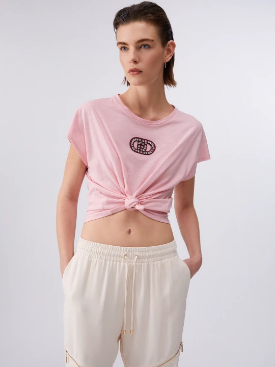 Zdjęcie produktu Liu Jo T-shirt With Bejewelled Details różowy