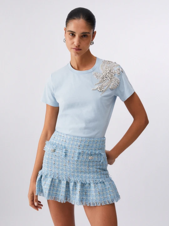 Zdjęcie produktu Liu Jo T-shirt With Jewel Embroidery Light Blue