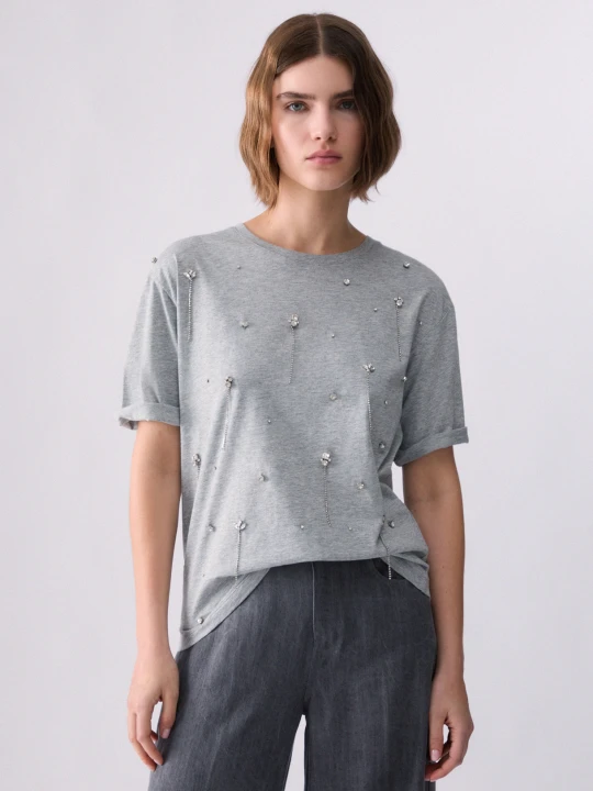 Zdjęcie produktu Liu Jo T-shirt With Jewel Embroidery szary