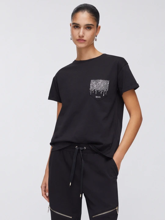 Zdjęcie produktu Liu Jo T-shirt With Jewelled Pocket czarny