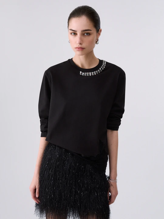 Zdjęcie produktu Liu Jo T-shirt With Lace And Settings Jewel czarny