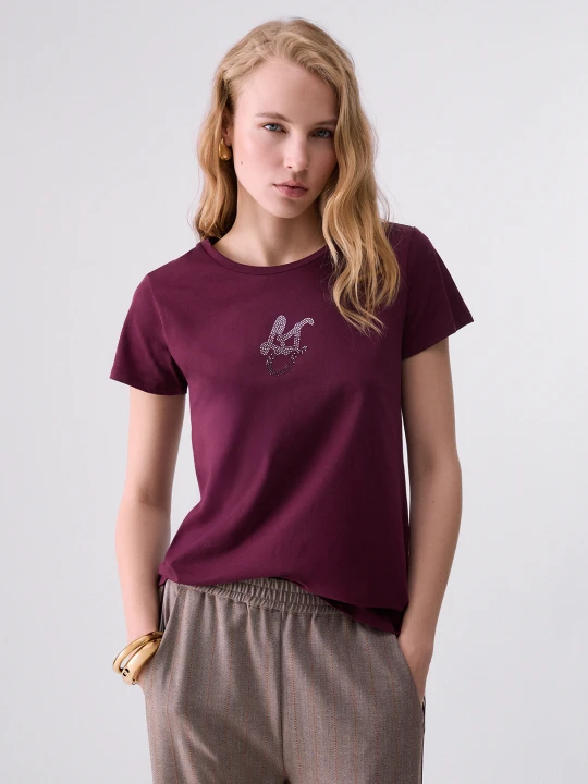 Zdjęcie produktu Liu Jo T-shirt With Logo And Rhinestones Aubergine