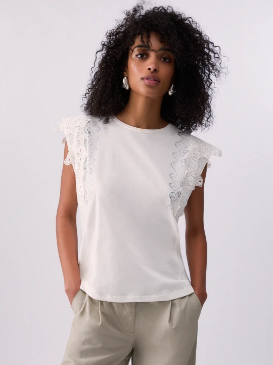 Zdjęcie produktu Liu Jo T-shirt With Macramé Details White Wool