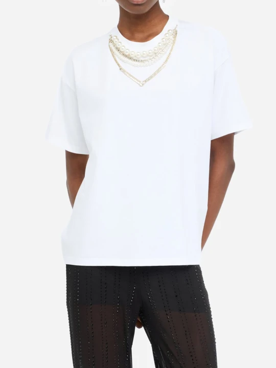 Zdjęcie produktu Liu Jo T-shirt With Pearls And Rhinestones biały