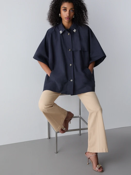 Zdjęcie produktu Liu Jo Trench-style Poncho With Bejewelled Embellishment Dark Blue