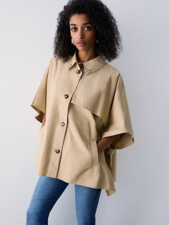 Zdjęcie produktu Liu Jo Trench-style Poncho With Bejewelled Embellishment Sand