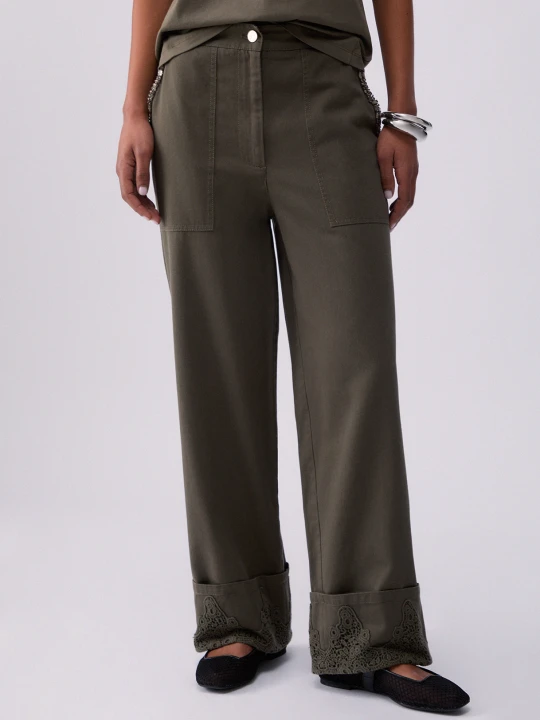Zdjęcie produktu Liu Jo Trousers With Macramé Detail Olive Green