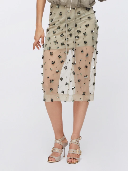 Zdjęcie produktu Liu Jo Tulle Midi Skirt With Floral Embroidery beżowy