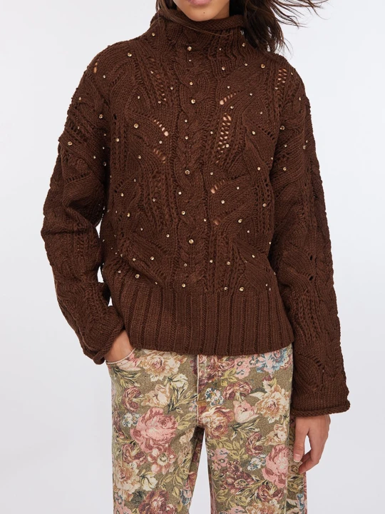 Zdjęcie produktu Liu Jo Turtleneck Sweater With Jewel Stones Chocolate