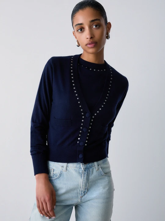 Zdjęcie produktu Liu Jo V-neck Jumper With Rhinestones niebieski