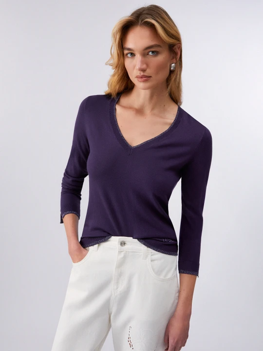 Zdjęcie produktu Liu Jo V-neck Jumper With Slits Dark Purple