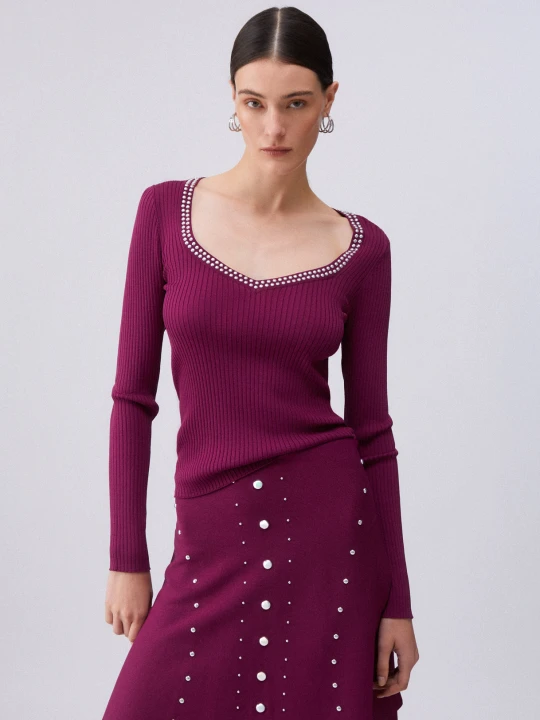 Zdjęcie produktu Liu Jo V-neck Jumper With Studs purpurowy