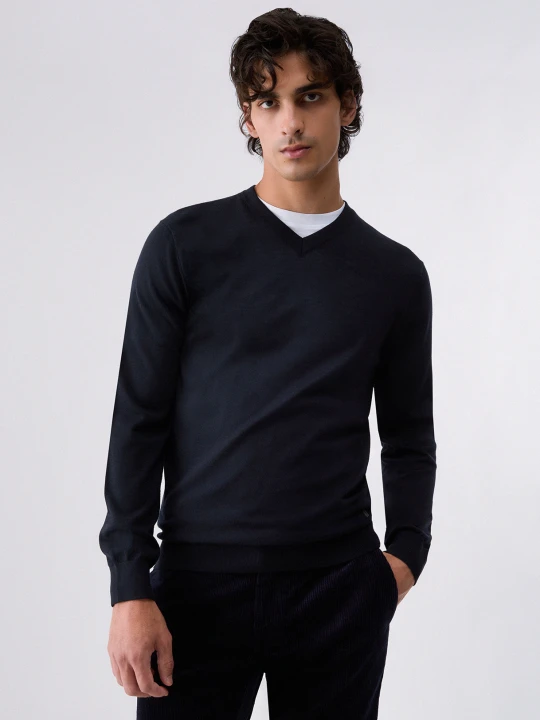 Zdjęcie produktu Liu Jo V-neck Sweater In Merino Wool Dark Blue