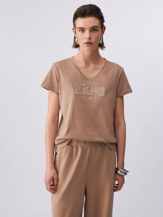 Zdjęcie produktu Liu Jo V-neck T-shirt beżowy