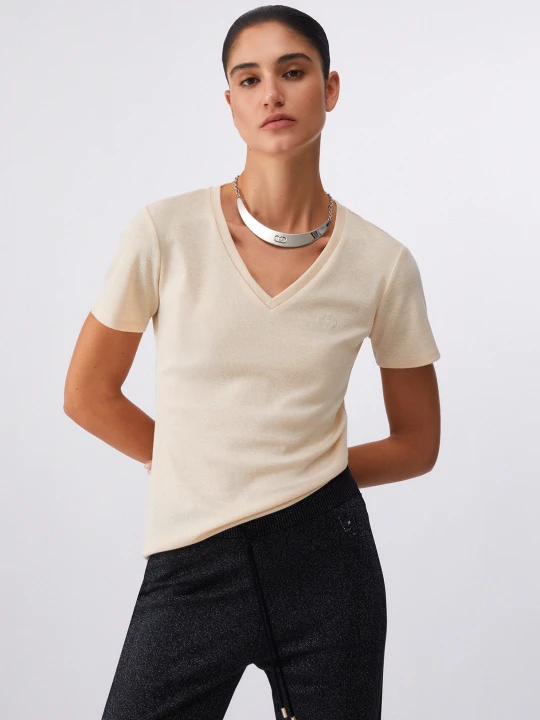 Zdjęcie produktu Liu Jo V-neck T-shirt Champagne