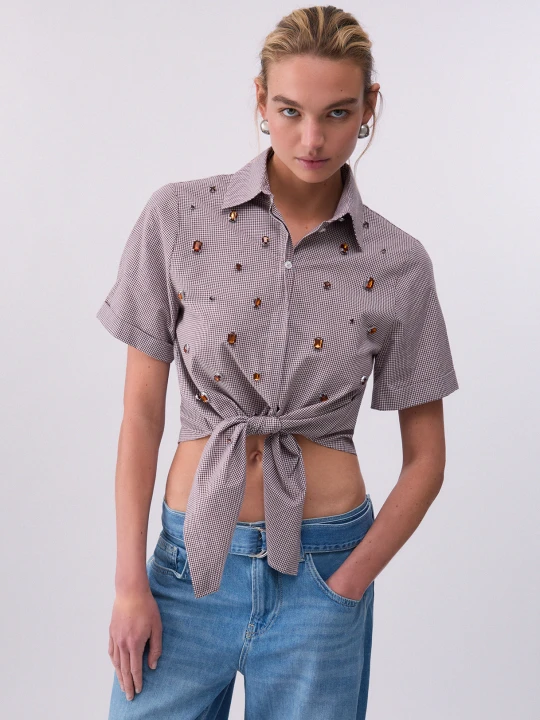 Zdjęcie produktu Liu Jo Vichy Shirt With Bejewelled Embellishment Brown Vichy