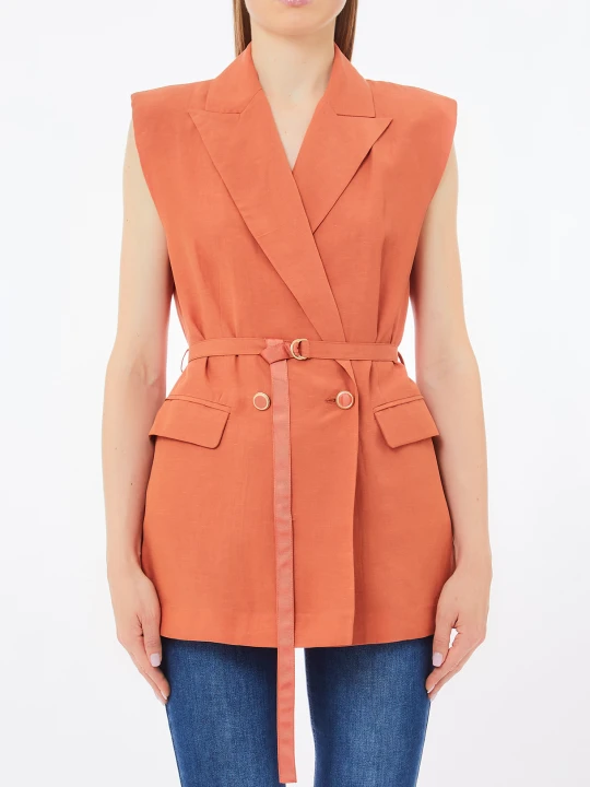 Zdjęcie produktu Liu Jo Waistcoat In Linen Blend pomarańczowy