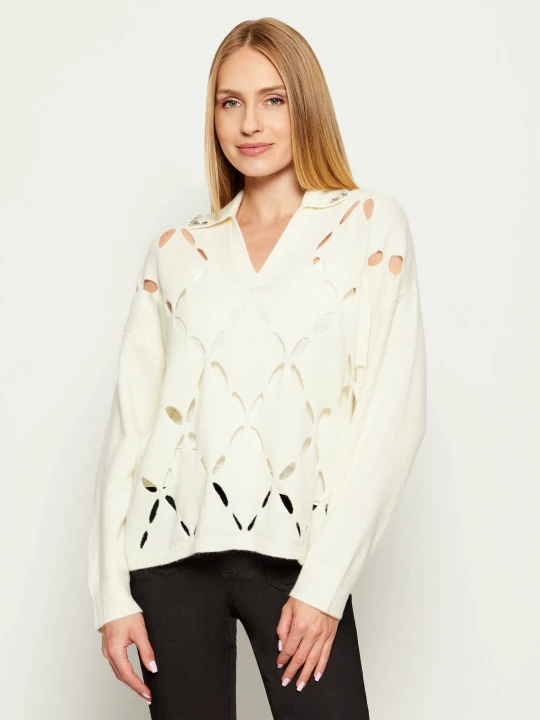 Zdjęcie produktu Liu Jo Wełniany sweter 2w1 | Relaxed fit ecru