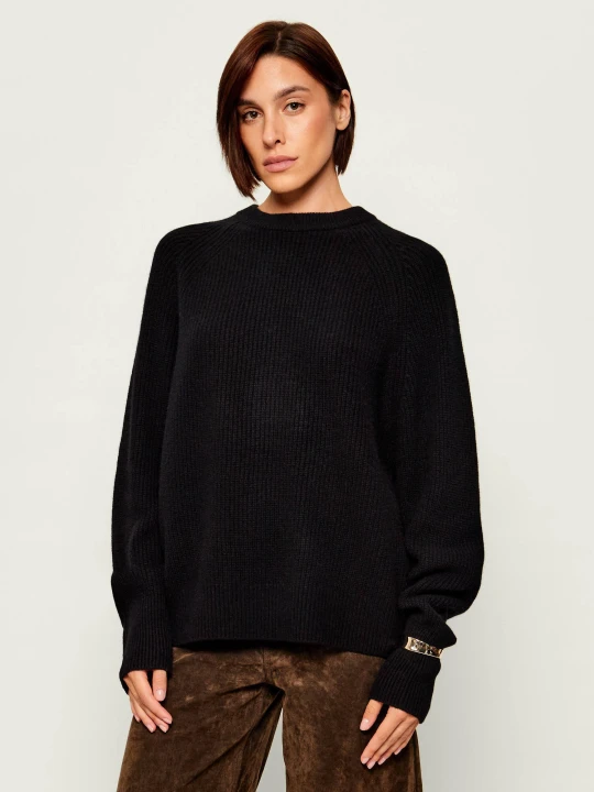 Zdjęcie produktu Liu Jo Wełniany sweter + bransoleta | Relaxed fit | z dodatkiem kaszmiru czarny