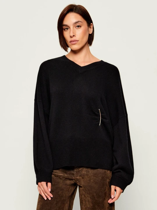 Zdjęcie produktu Liu Jo Wełniany sweter | Relaxed fit | z dodatkiem kaszmiru czarny
